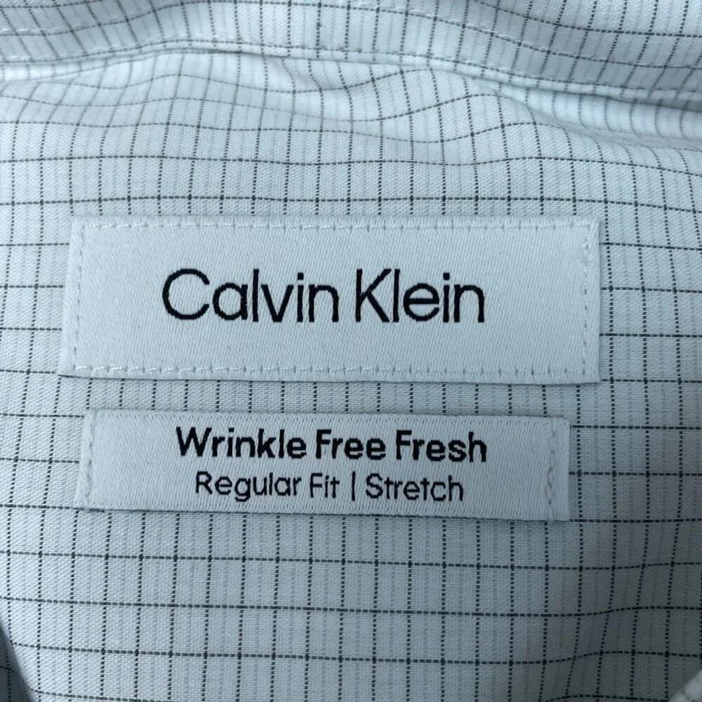 Calvin Klein Men's L Wrinkle-Free Checkered White Black Dress Shirt L1392 - Picture 5 of 8